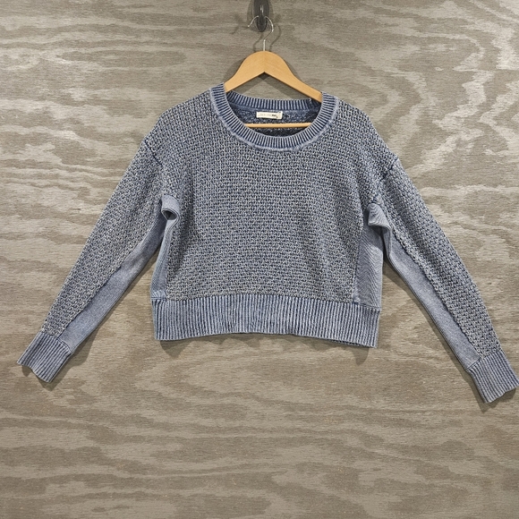 Rag & Bone Kyra Crew Metallic Pullover Sweater Blue SZ S Crop Chunky Loose Knit - Picture 3 of 10